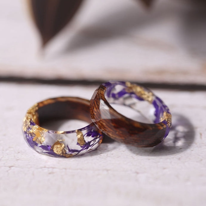 Wood and Purple Flowers Rings